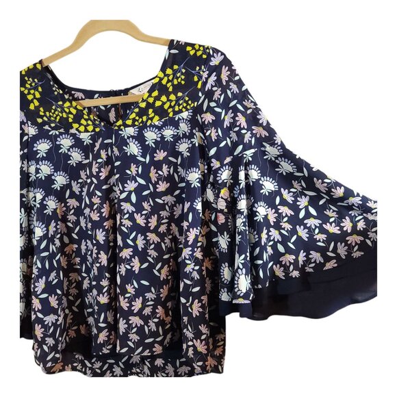 Nanette Lepore Spring Bloom Bell Sleeve Floral Chiffon V-neck Blouse Women's S - Picture 6 of 9